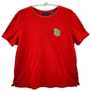 Karen Scott Sport Vintage Red‎ Embroidered Happy Turtle T Shirt